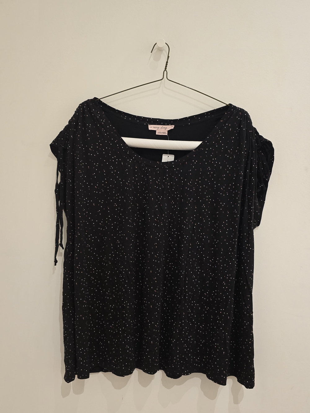 a.n.a Black Short-Sleeve Top with Sparkle Tie Sleeves